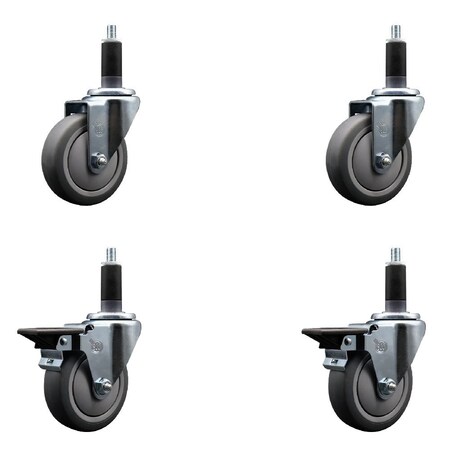 Service Caster 4'' Thermoplastic Rubber Wheel Swivel 1-1/8'' Expanding Stem Caster Set 2 Brakes, 4PK SCC-EX20S414-TPRB-2-PLB-2-118